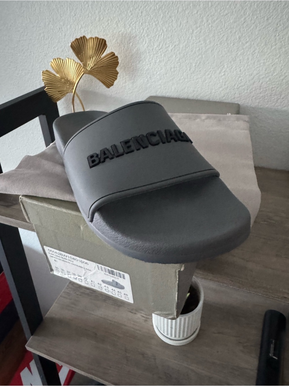 Balenciaga Gray Embossed Logo Slide Sandal